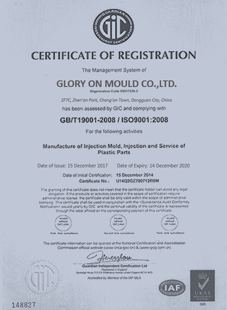 Chine Glory On mould., Ltd Certifications